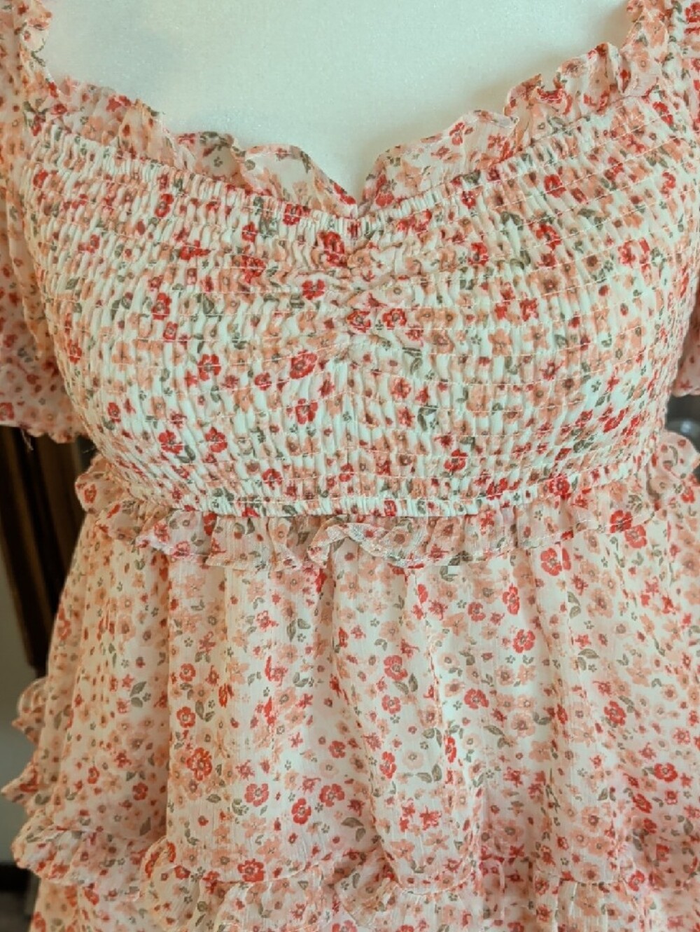 Altar'd State Pink Floral Tiered Ruffle Mini Dress - Picture 3 of 4